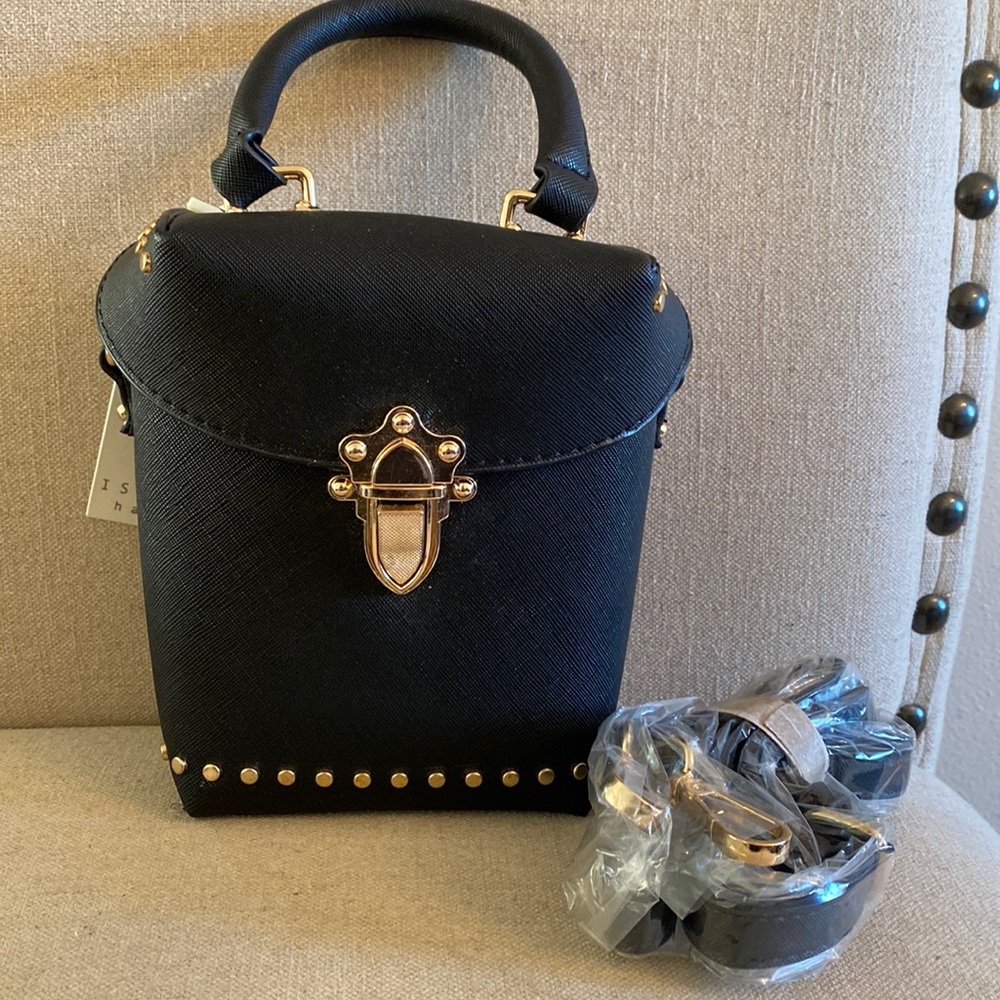 Isabelle Vegan Friendly Leather Lead Free Studded Crossbody Handbag Black Gold